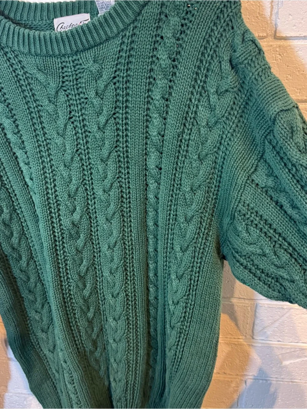 Vintage 90s y2k Checkpoint Cable Knit Green Crewneck Sweater Mens L/XL
